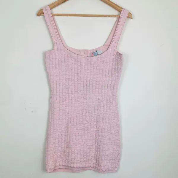 Free People Beach short and sweet textured knit pale ballet pink mini dress. L - Image 2