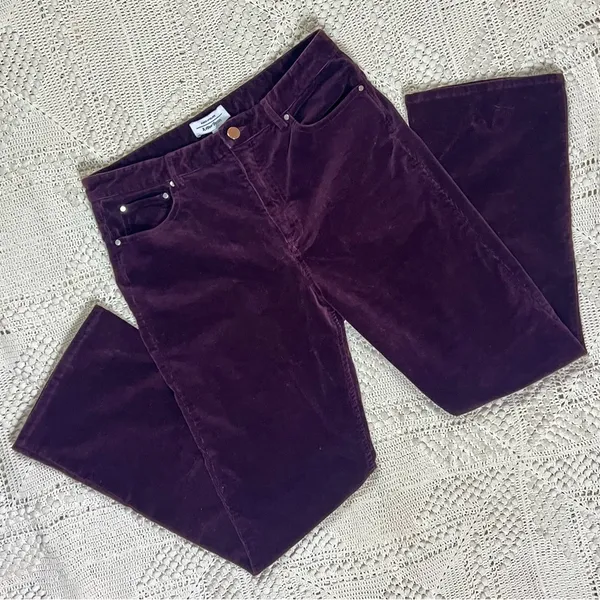 & OTHER STORIES Women’s Corduroy High Rise Crop Flare Pants Red‎ Cranberry Sz 10 - Image 3
