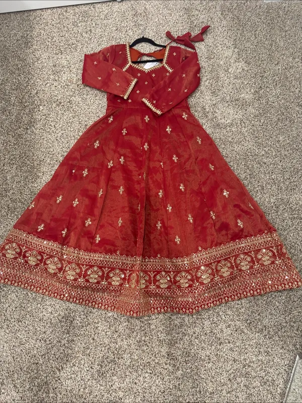 Indya Orange rust Embroidered Anarkali Dress with Gold Accents size S - Image 3