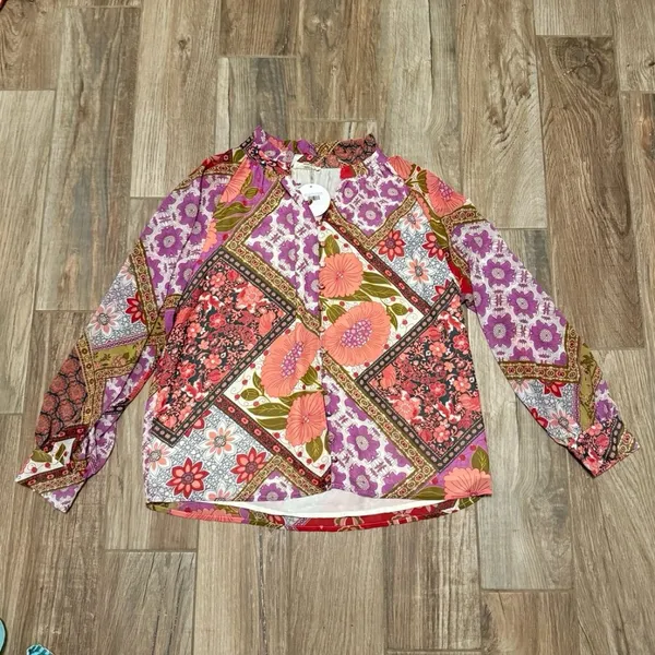 Entro Talk About It Pink Mixed Print Blouse - Image 2