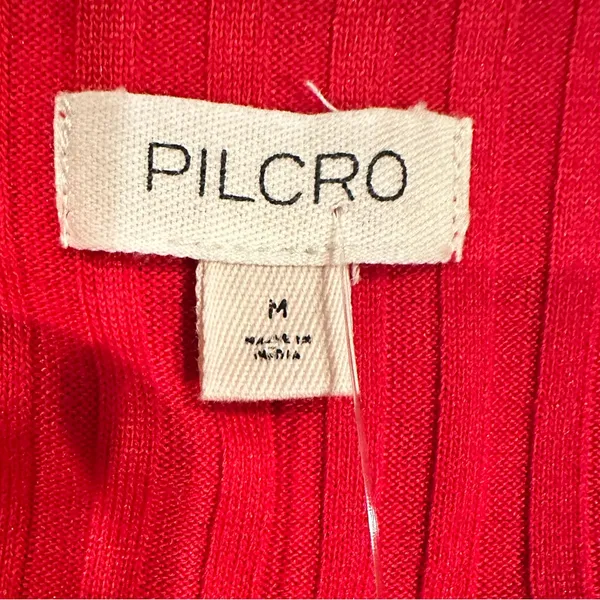 PILCRO Peplum Tie Waist Red Ribbed Knit Long Sleeve Babydoll Scoop Neck Top M - Image 4