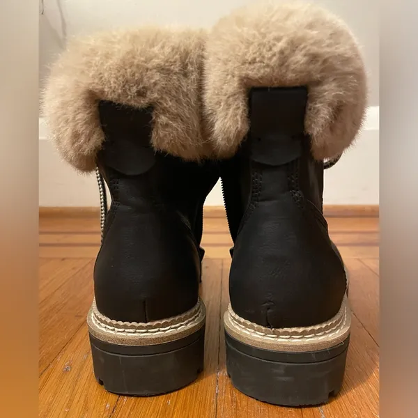 Steve Madden Black and Cream Combat Style Boots with Faux Fur - Image 5