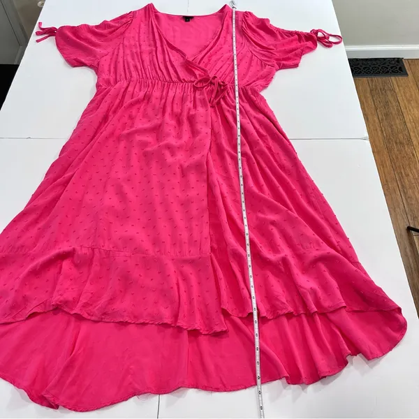 NWOT Torrid Pink‎ Swiss Dot Surplice Pockets Midi Dress 2X - Image 10