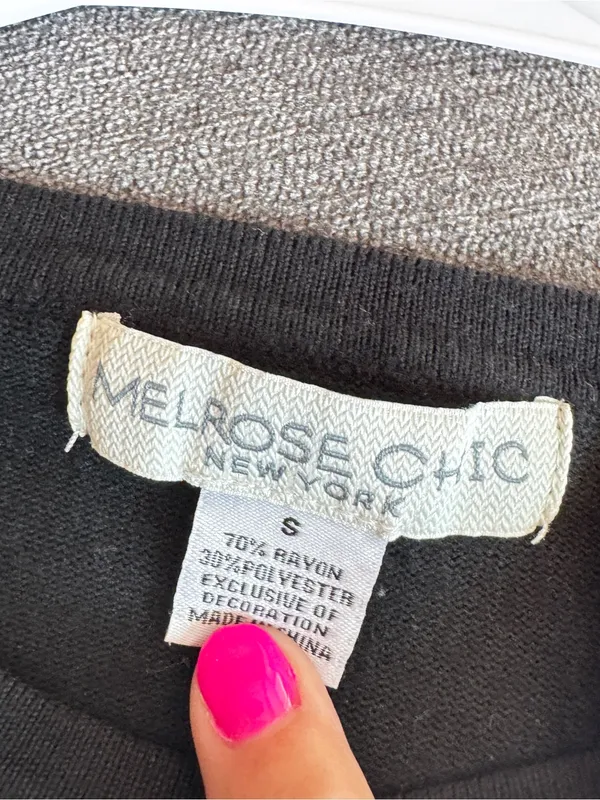 Merona Black Cardigan with Pink & Green Floral Embroidery - Image 3