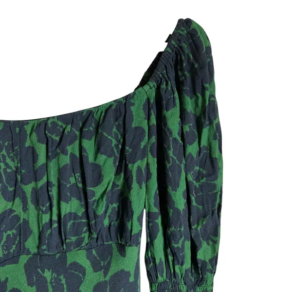 Peter Som Green Floral Print Crepe Long Sleeve Square Neck Midi Dress Size 6 - Image 9
