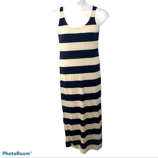 Anthropologie Thyme & Honey Blue Gray Striped Maxi Dress Sleeveless Size S - Image 2