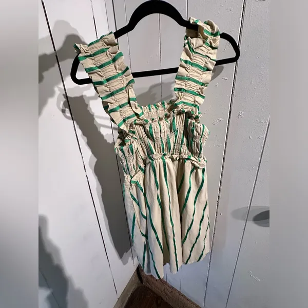ANTHROPOLOGIE ENGLISH FACTORY Sleeveless Cream Dress with Green Stripes - Image 3