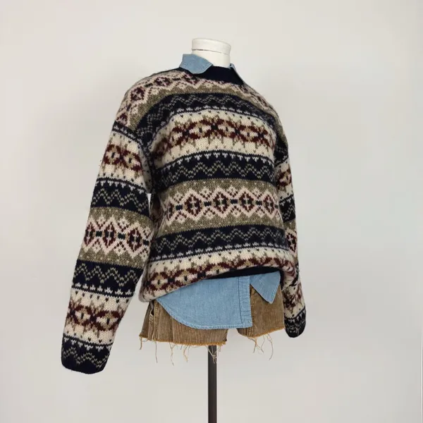 Vintage 80’s Abercrombie Pure Wool Fair-Isle Crewneck Knit “The Big Sweater” M - Image 2