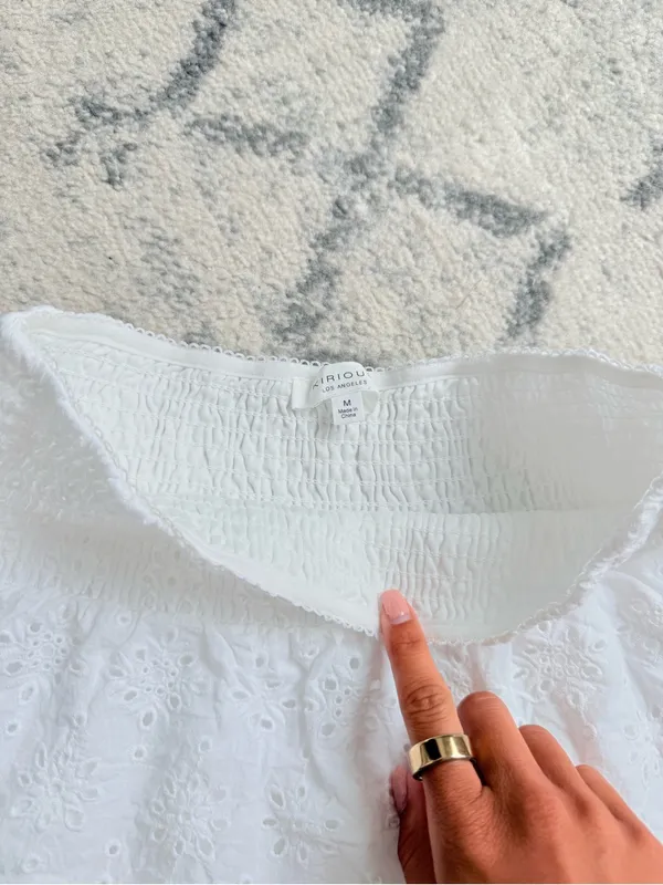 Tiered White Eyelet A-Line Mini Skirt with Smocked Waist - Image 2