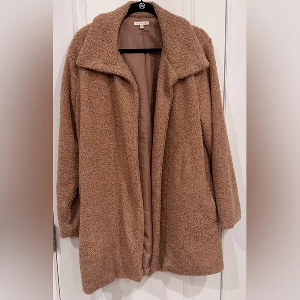 Kate & Sam Camel Brown Teddy CabinCore Coat Chic Cozy Faux Shearling Jacket L - Image 2