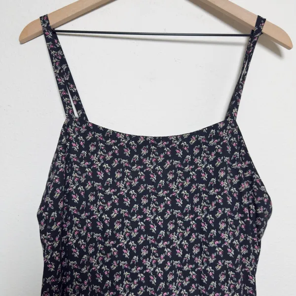 90s Handmade Women Indie Grunge Maxi Dress Small Black Ditsy Floral Square Neck - Image 5
