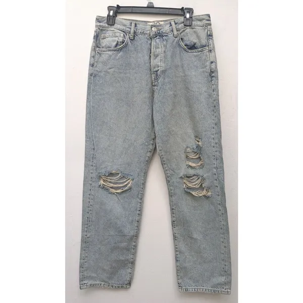 FREE PEOPLE Women's Jeans Boyfriend Distressed Button Fly Blue Acid Wash Size 30 - Image 2