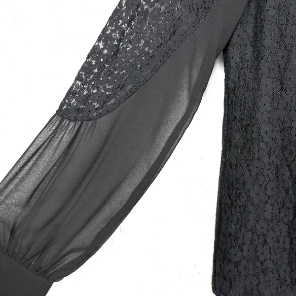 Tuckernuck Lace High Neck Sheer Balloon Sleeve Blouse Sheer Black Size Small - Image 10
