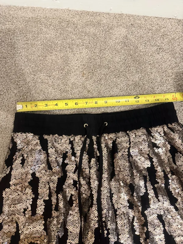 Hei Hei Anthropologie Sequin Drawstring Pants Joggers Gold Black Women's Size M - Image 6