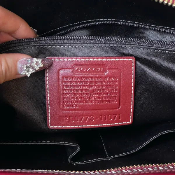 Coach Hampton Jacquard Large Signature Stripe Canvas Red Leather Shoulder Bag - Image 14