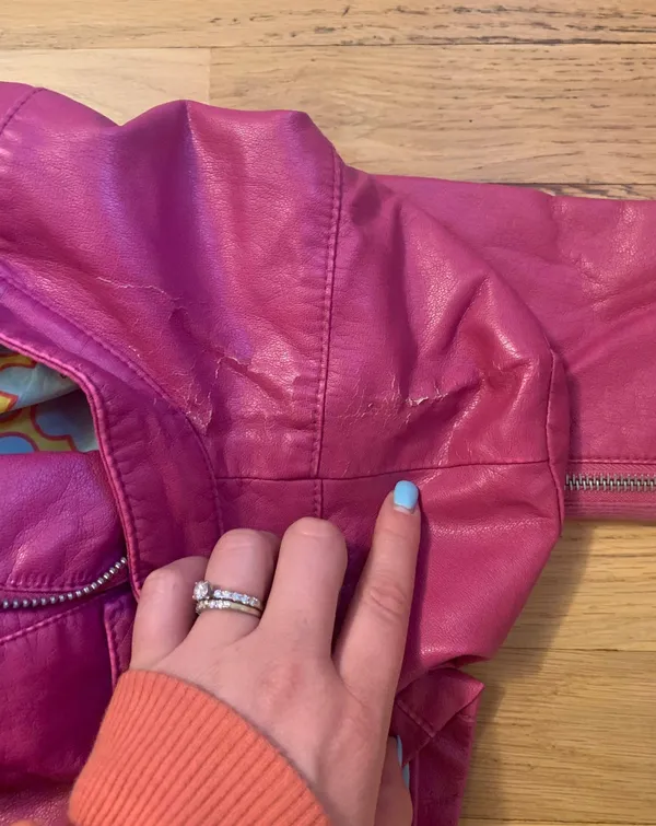 Black Rivet Faux Leather Pink Jacket - Image 7