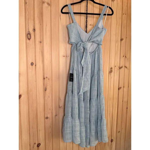 NWT Lulus Freest Feelings Light Blue Plaid Tiered Tie-Back Midi Dress Resort S - Image 6