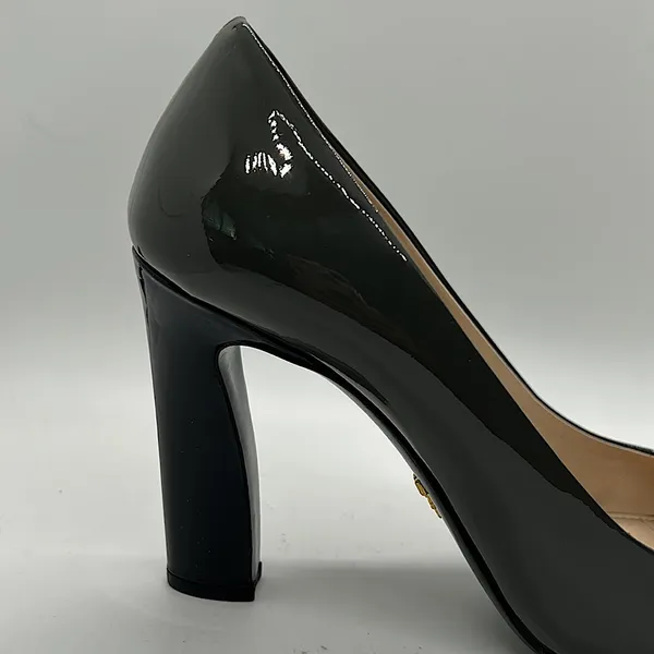 Prada Authenticated Black/Dark Gray Leather High Heels Shoes *Sz 37.5/US Sz 7.5* - Image 7