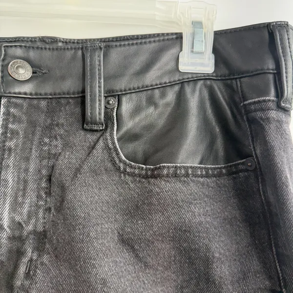 American Eagle Super High Rise Ankle Straight Jeans 12 Black Vegan Leather - Image 4