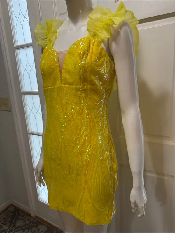 Banjul Yellow Sequin Ruffle Strap Mini Dress - Image 6