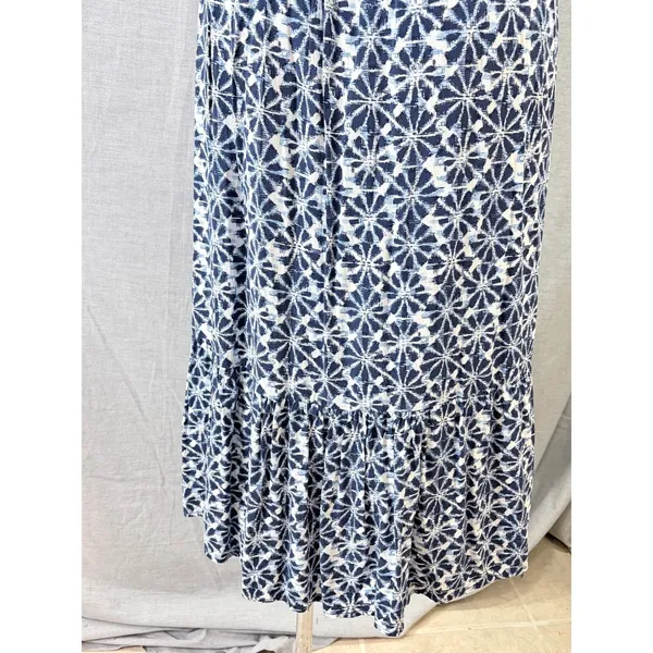 GAP Navy‎ Blue Geometric Print Smocked Waist Tiered Maxi Dress Size 14 - Image 7