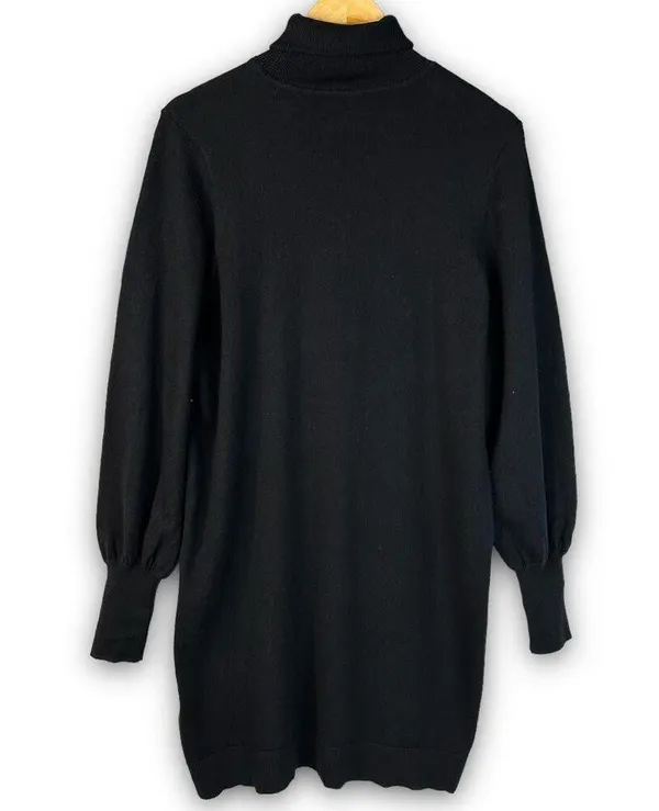 NEW WAYF Turtleneck Knit Sweater Dress Mini Length Balloon Sleeve Black Medium - Image 5