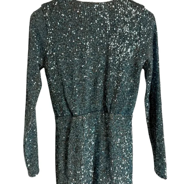 Show Me Your MuMu Party Hop Blue Sequined Long Sleeve Ruched Mini Dress Size M - Image 12