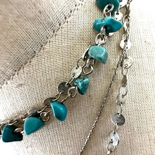 Silver tone blue beaded long multi strand necklace’s - Image 2