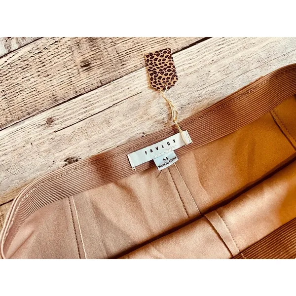 Favlux Fawn Tan Faux Suede Seamed Trumpet Skirt‎ MEDIUM Neutral Earth Tones NWT - Image 2