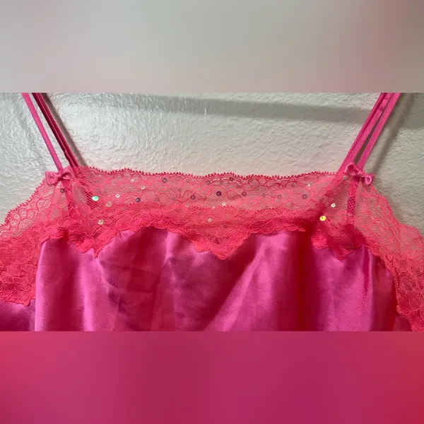 Victoria's‎ Secret Y2K Vintage Neon Pink Satin Lace Top Size M - Image 2