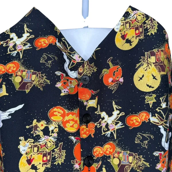 Vintage 90s Basic Editions Halloween Sleeveless Vest XL Pumpkin Witch Frogs Bats - Image 4