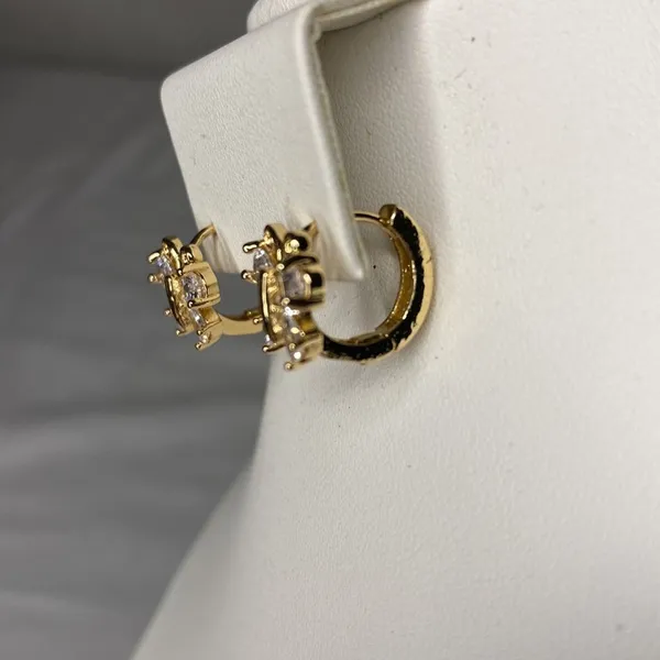 Butterfly Huggie Earrings, Goldtone, Rhinestones, Fashion‎ Jewelry, 1/2 in - Image 3