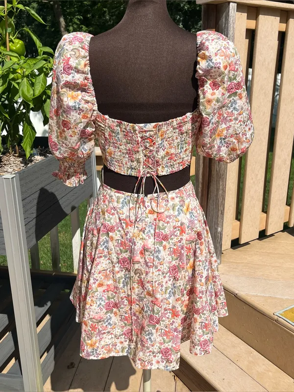 For Love and Lemons Arya Floral Puffed Sleeves Mini Dress Size M Homecoming - Image 6