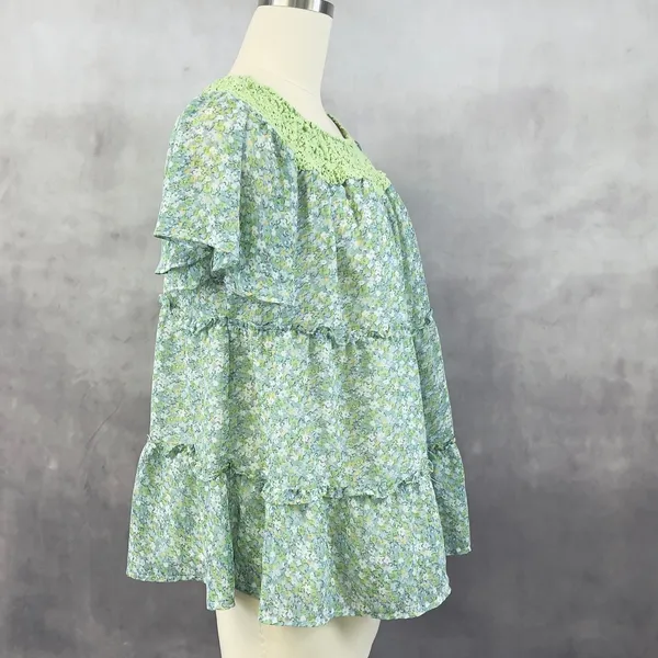 Floral Tiered Ruffle Top Women Medium Crochet Cottage Soft Girl‎ Fairy Prairie - Image 2