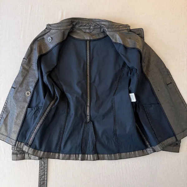 Dismero Italian Made Metallic Trench Jacket Womens 10 Belted Moto - Image 14