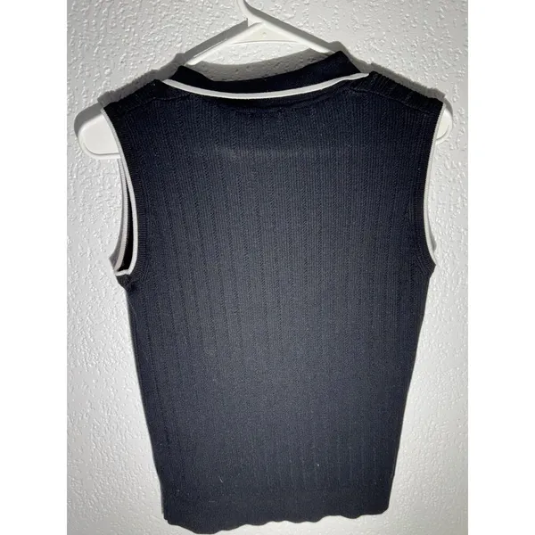 Adrianna Papell Black Ribbed Knit Sleeveless Polo Top Size M - Image 3