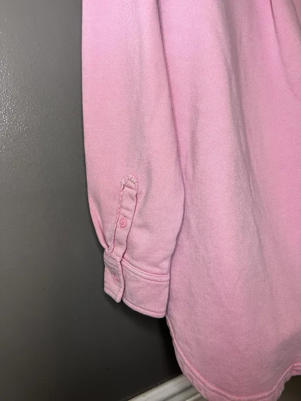 Aerie Shirt Womens XS Pink Terry Button Up Collared Long Sleeve Pocket Top - Image 6