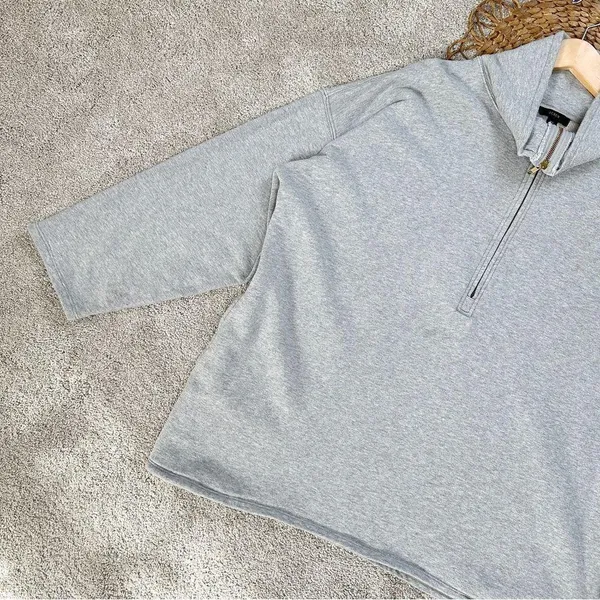 J.Crew University Terry Long Half-Zip Tunic Sweatshirt Heather Grey Cozy Chic - Image 6