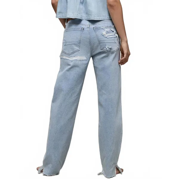 AE Strigid Low-Rise Baggy Straight Jean American Eagle NWT Light Repair 00S - Image 2