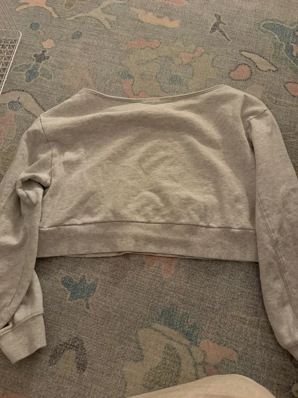 Garage Cropped Off-The-Shoulder Grey Sweatshirt - Image 2