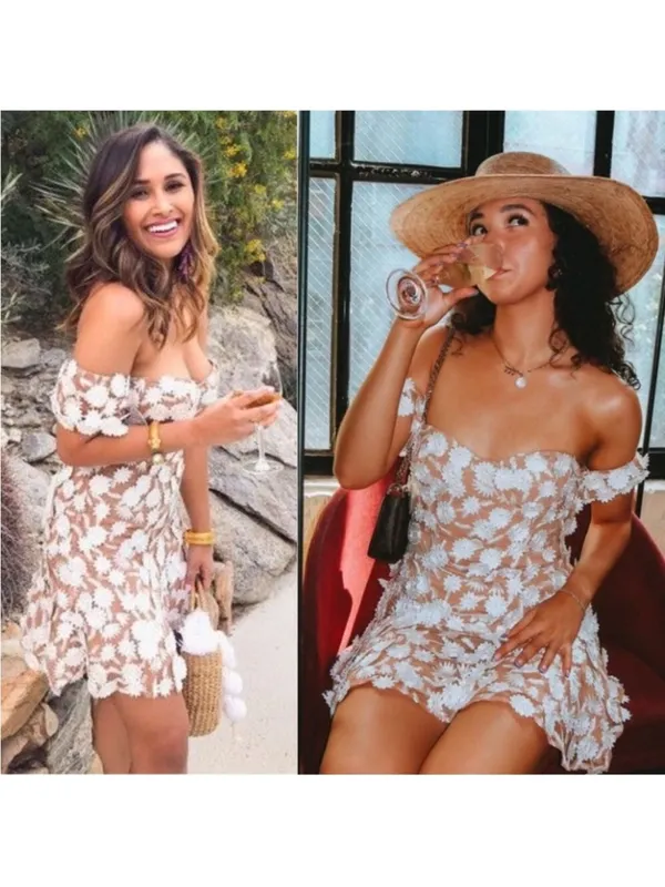 For Love & Lemons Amelia Floral Appliqué Off Shoulder Mini Dress in Medium - Image 4