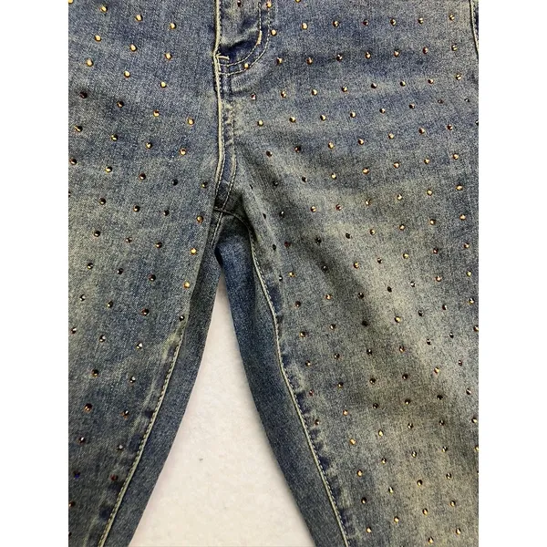 Ashley Mason‎ Flare Jeans Womens 1/25 Blue Rhinestone Embellished Y2K - Image 7