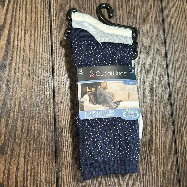 Cuddl Duds Plushfill Crew Socks 3-Pack NEW Navy Grey White Warm Cozy Size 4-10 - Image 3