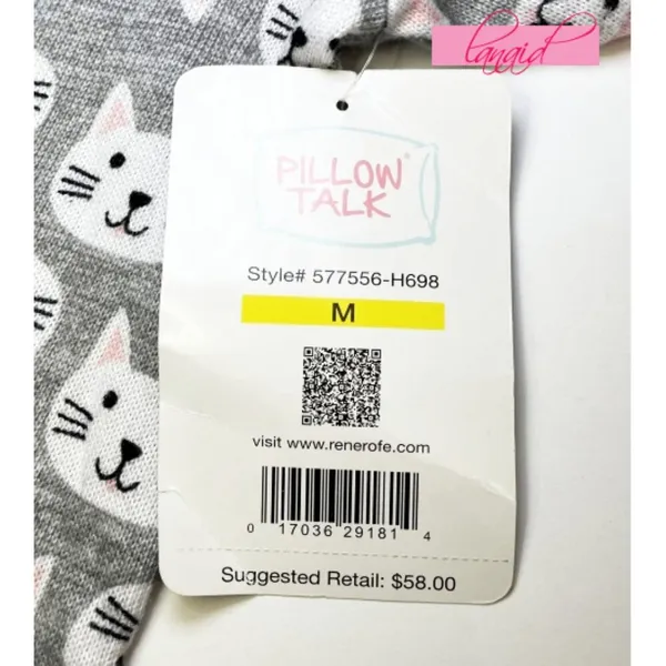 Macy's Rene Rofe Pillow Talk Lightweight Hacci Short Sleeve Cat Kitty Stretchy Knit Top - Image 2