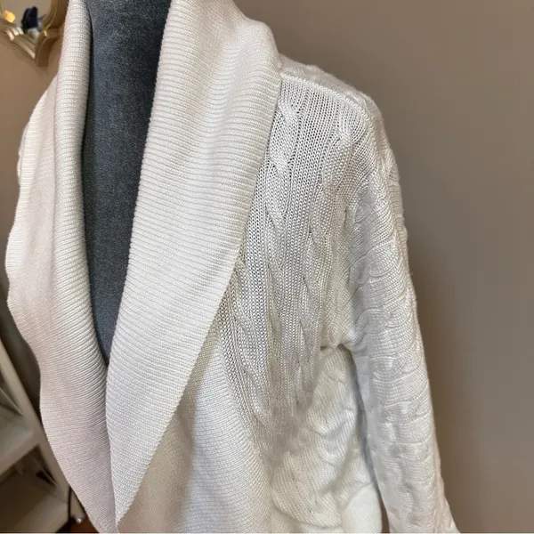 Ralph Lauren women Med wrap cardigan sweater White cable knit cotton Wide Collar - Image 2