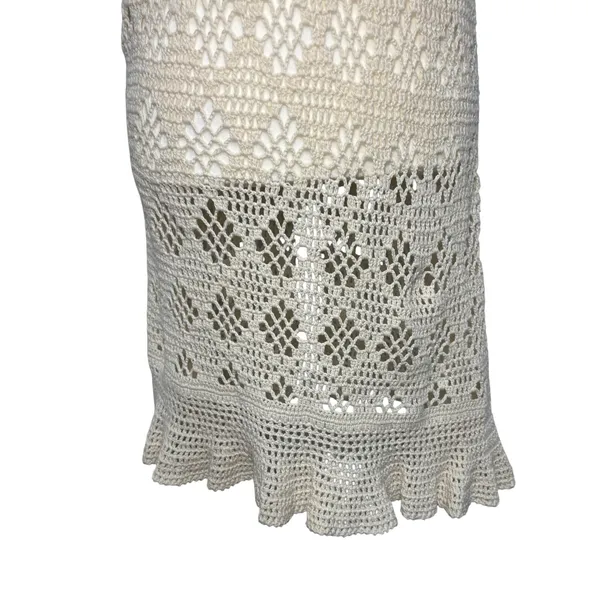 Aerie Crochet Knit Midi Dress Boho Ruffle Hem Beach Coverup Cream Festival sz M‎ - Image 3