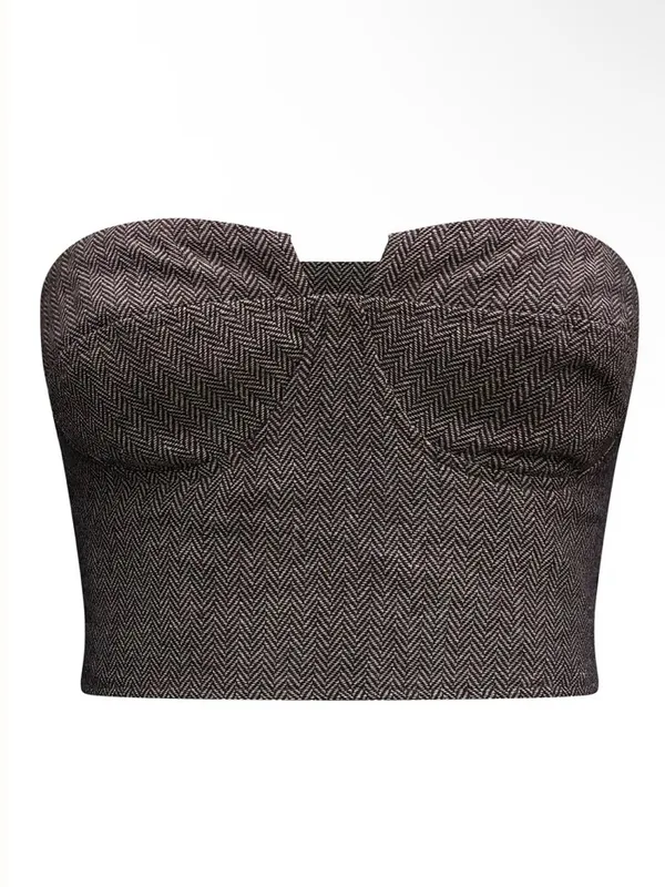 PrettyLittleThing Brown Tweed Strapless Bustier Top - Image 5