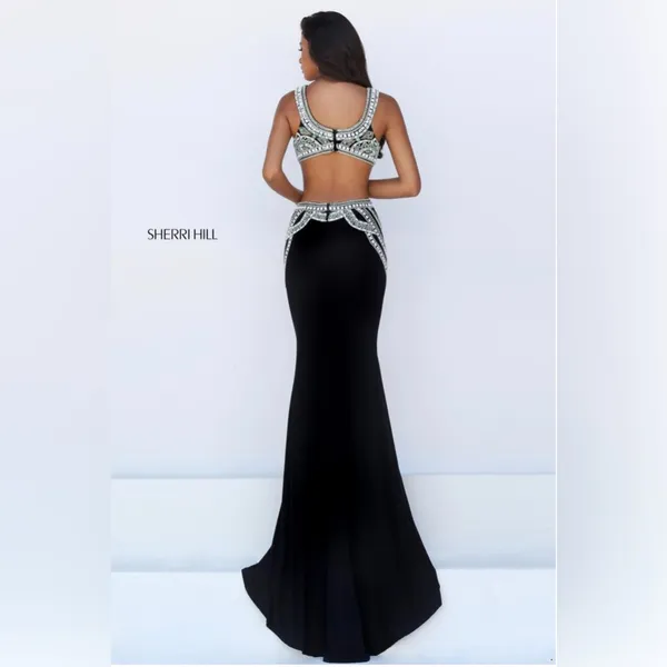 Sherri Hill 50297 Beaded Top Cutout Mermaid Formal Prom Gown Navy Blue Sz 4 - Image 3