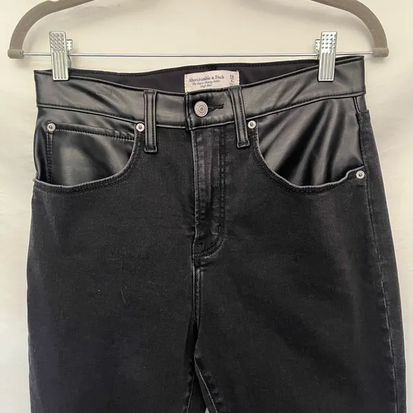 Abercrombie & Fitch Super Skinny Ankle Women Jeans Sz 6 Y2K Grunge Faux Leather - Image 2