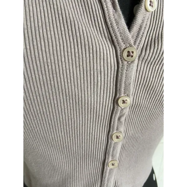 Brandy Melville John Galt Womens Top‎ Taupe Ribbed Button Up Zelly Y2K Cropped - Image 7